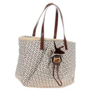 FENDI Zucchino Canvas Tote Bag White Gold Auth 184707V-1