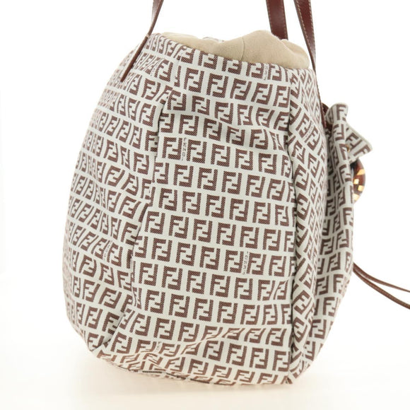 FENDI Zucchino Canvas Tote Bag White Gold Auth 184707V