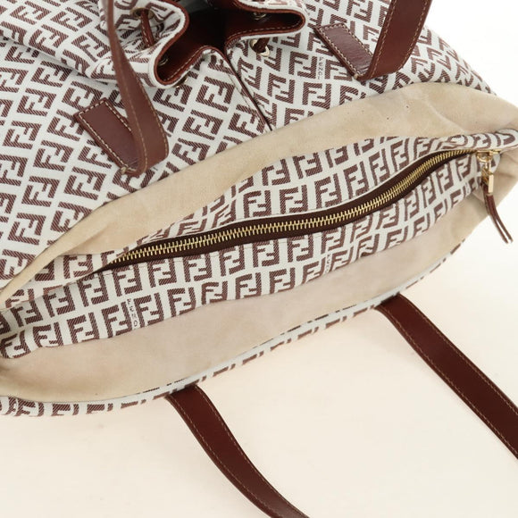 FENDI Zucchino Canvas Tote Bag White Gold Auth 184707V
