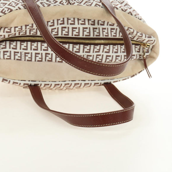 FENDI Zucchino Canvas Tote Bag White Gold Auth 184707V