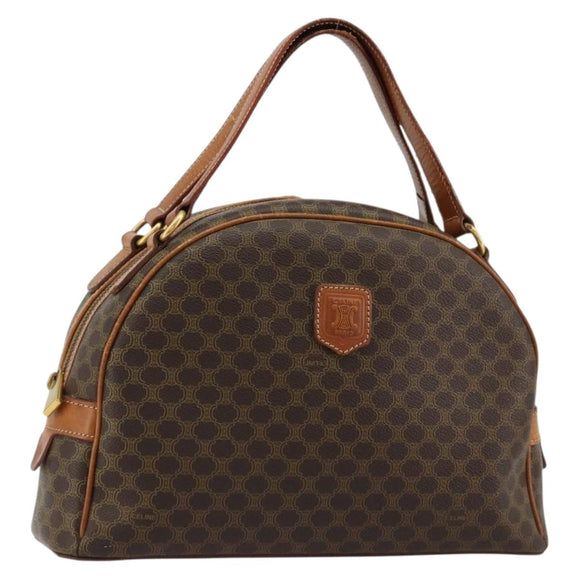 CELINE Macadam Canvas Hand Bag PVC Leather Brown Gold Auth 184709