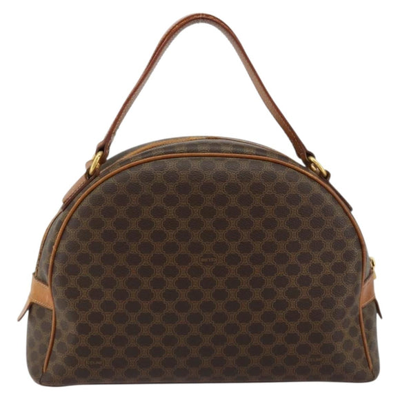 CELINE Macadam Canvas Hand Bag PVC Leather Brown Gold Auth 184709