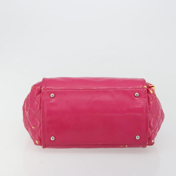 CHANEL Chain Tote Bag Gecoat Canvas Roze Zilveren CC Auth 184710
