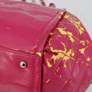 CHANEL Chain Tote Bag Gecoat Canvas Roze Zilveren CC Auth 184710-10