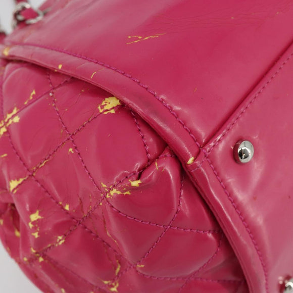 CHANEL Chain Tote Bag Gecoat Canvas Roze Zilveren CC Auth 184710
