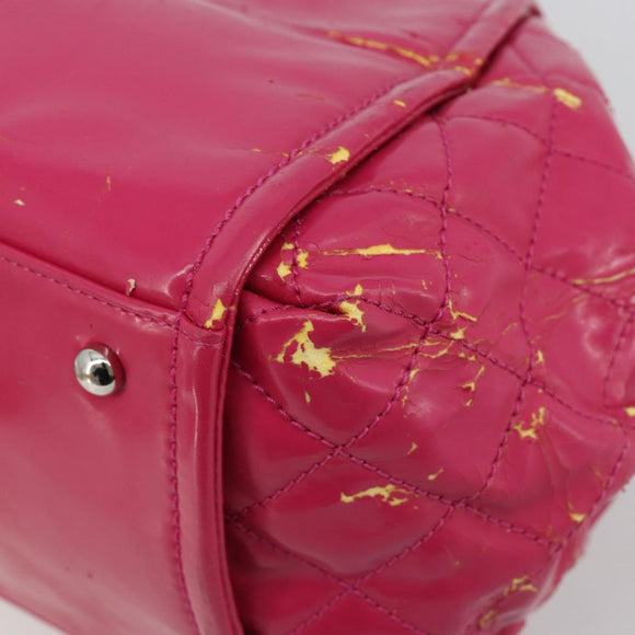 CHANEL Chain Tote Bag Gecoat Canvas Roze Zilveren CC Auth 184710