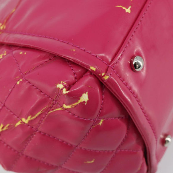 CHANEL Chain Tote Bag Gecoat Canvas Roze Zilveren CC Auth 184710