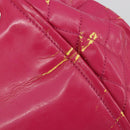 CHANEL Chain Tote Bag Gecoat Canvas Roze Zilveren CC Auth 184710-11