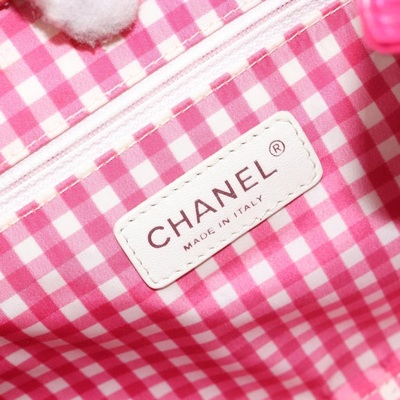CHANEL Chain Tote Bag Gecoat Canvas Roze Zilveren CC Auth 184710