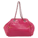 CHANEL Chain Tote Bag Gecoat Canvas Roze Zilveren CC Auth 184710-2