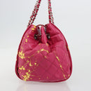 CHANEL Chain Tote Bag Coated Canvas Pink Silver CC Auth 184710-4
