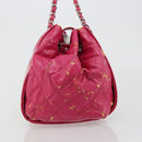 CHANEL Chain Tote Bag Gecoat Canvas Roze Zilveren CC Auth 184710-4