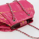 CHANEL Chain Tote Bag Gecoat Canvas Roze Zilveren CC Auth 184710-6