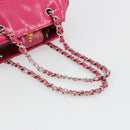 CHANEL Chain Tote Bag Gecoat Canvas Roze Zilveren CC Auth 184710-7