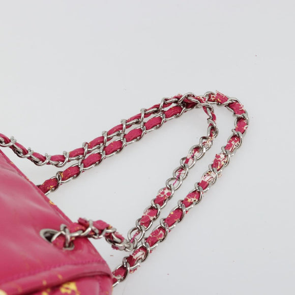 CHANEL Chain Tote Bag Gecoat Canvas Roze Zilveren CC Auth 184710