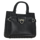 Salvatore Ferragamo Gancini Hand Bag Rattan Black Silver Auth 184711V-1