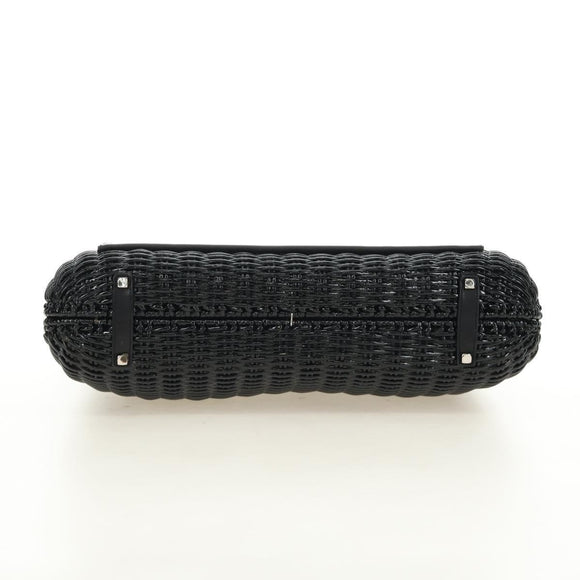 Salvatore Ferragamo Gancini Hand Bag Rattan Black Silver Auth 184711V