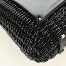 Salvatore Ferragamo Gancini Hand Bag Rattan Black Silver Auth 184711V-11