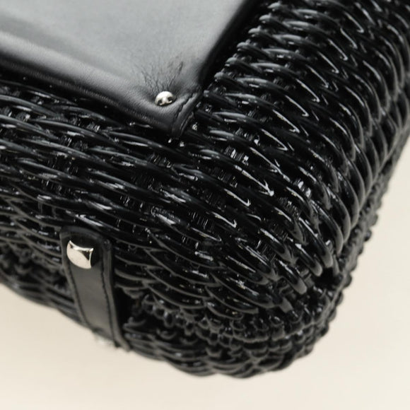Salvatore Ferragamo Gancini Hand Bag Rattan Black Silver Auth 184711V