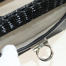 Salvatore Ferragamo Gancini Hand Bag Rattan Black Silver Auth 184711V-18