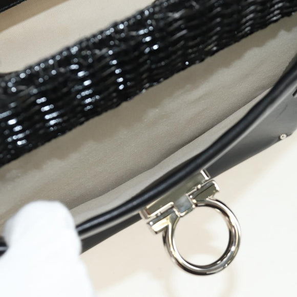 Salvatore Ferragamo Gancini Handtasche Rattan Schwarz Silber Original 184711V