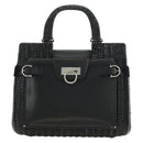 Salvatore Ferragamo Gancini Hand Bag Rattan Black Silver Auth 184711V-2