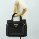 Salvatore Ferragamo Gancini Hand Bag Rattan Black Silver Auth 184711V-27