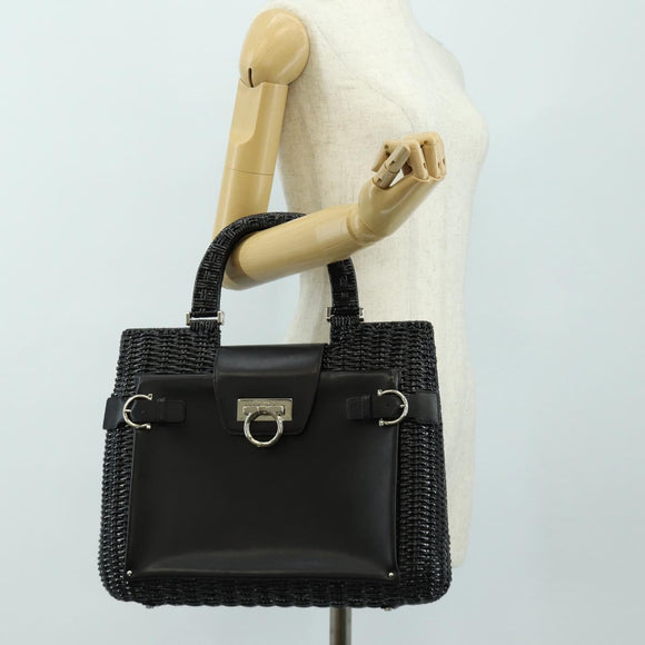 Salvatore Ferragamo Gancini Handtasche Rattan Schwarz Silber Original 184711V