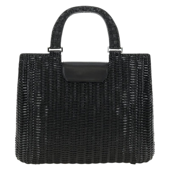 Salvatore Ferragamo Gancini Hand Bag Rattan Black Silver Auth 184711V