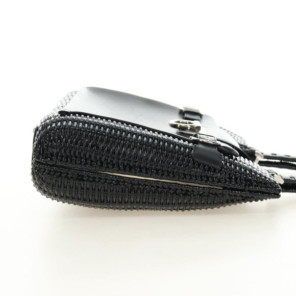 Salvatore Ferragamo Gancini Hand Bag Rattan Black Silver Auth 184711V