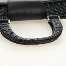 Salvatore Ferragamo Gancini Hand Bag Rattan Black Silver Auth 184711V-7