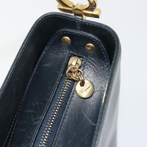Salvatore Ferragamo Shoulder Bag Leather 2way Navy Gold Auth 184712