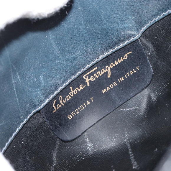 Salvatore Ferragamo Shoulder Bag Leather 2way Navy Gold Auth 184712