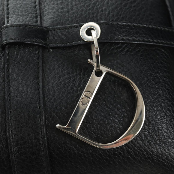 Christian Dior Boston Bag Leather Black Silver Auth 184720SAM