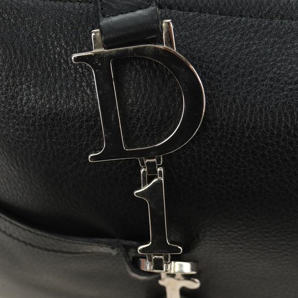 Christian Dior Boston Bag Leather Black Silver Auth 184720SAM