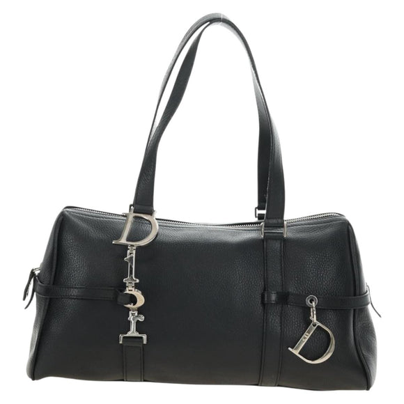 Christian Dior Boston Bag Leather Black Silver Auth 184720SAM