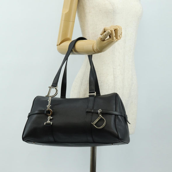 Christian Dior Boston Bag Leather Black Silver Auth 184720SAM
