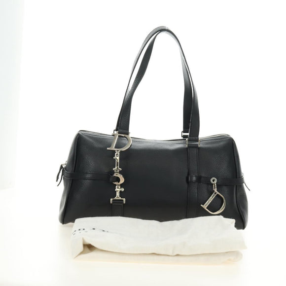 Christian Dior Boston Bag Leather Black Silver Auth 184720SAM