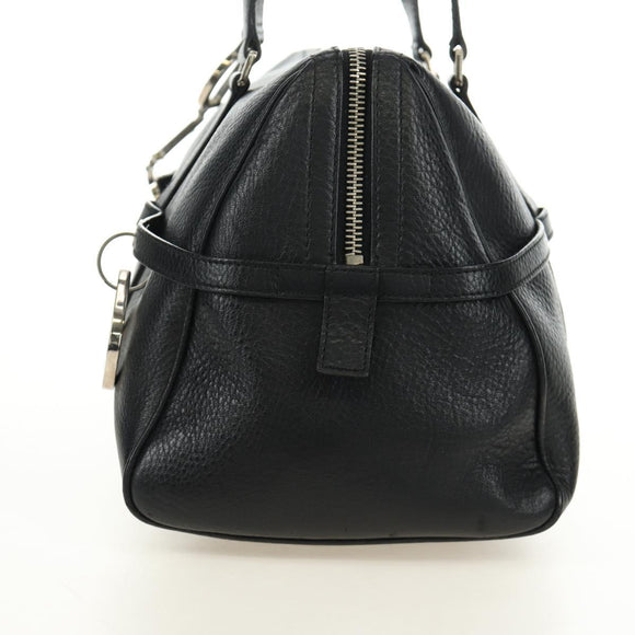Christian Dior Boston Bag Leather Black Silver Auth 184720SAM