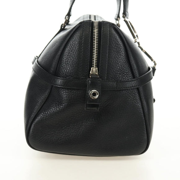Christian Dior Boston Bag Leather Black Silver Auth 184720SAM