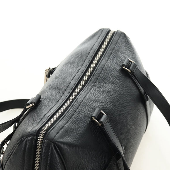 Christian Dior Boston Bag Leather Black Silver Auth 184720SAM