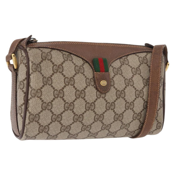 GUCCI GG Supreme Web Sherry Line Bag PVC Beige Gold 89 02 018 Auth 184723