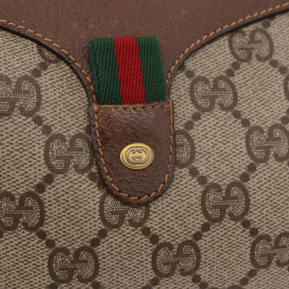GUCCI GG Supreme Web Sherry Line Bag PVC Beige Gold 89 02 018 Auth 184723