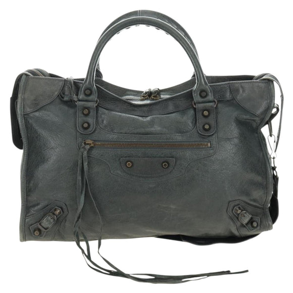 BALENCIAGA The City Hand Bag Leather 2way Gray 115748 Auth 184725SAM