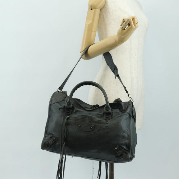 BALENCIAGA The City Hand Bag Leather 2way Gray 115748 Auth 184725SAM