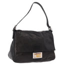 FENDI Mamma Baguette Shoulder Bag Leather Black Silver Auth 184726SAV-1