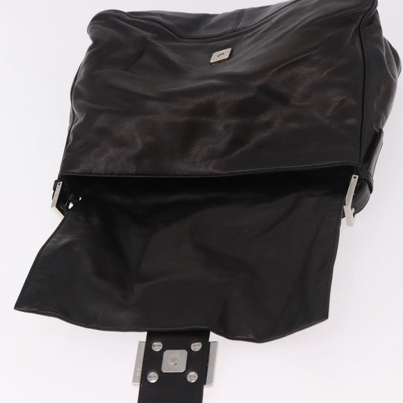 FENDI Mamma Baguette Shoulder Bag Leather Black Silver Auth 184726SAV