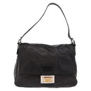 FENDI Mamma Baguette Shoulder Bag Leather Black Silver Auth 184726SAV-2