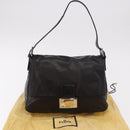 FENDI Mamma Baguette Shoulder Bag Leather Black Silver Auth 184726SAV-26