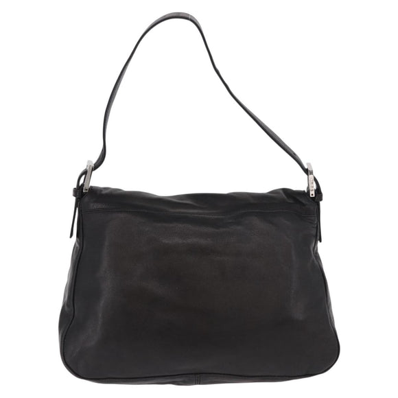 FENDI Mamma Baguette Shoulder Bag Leather Black Silver Auth 184726SAV